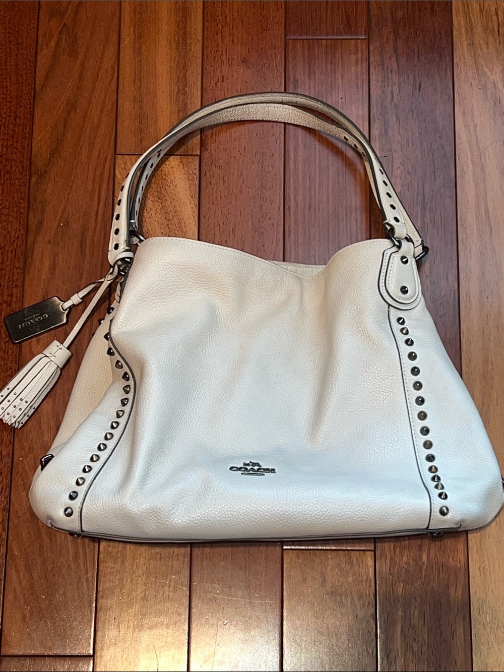 Coach Edie 31 White Leather Studded Hobo Bag